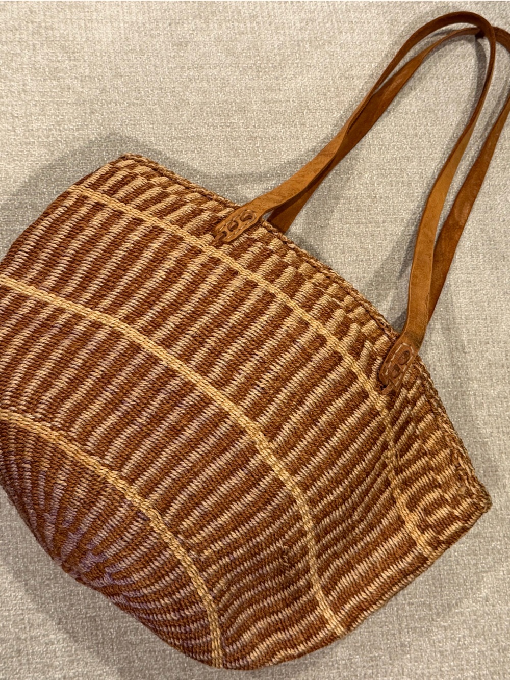 Vintage French Market Bag Raffa Raffia Sisal Jute Tote